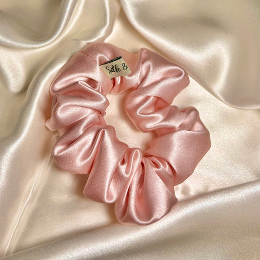 pink mulberry silk scrunchie 22 momme
